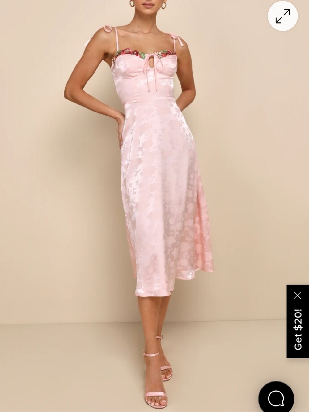 Lulus Womens Ethereal Muse Light Pink Satin Embroidered Midi Slip Dress. Sz S - Picture 2 of 12